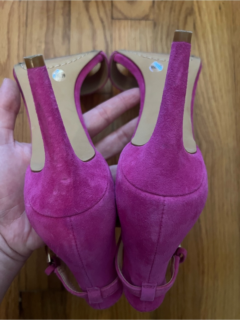 Vince Camuto Pink Suede Open-Toe Ankle-Strap Heels - Picture 5 of 5
